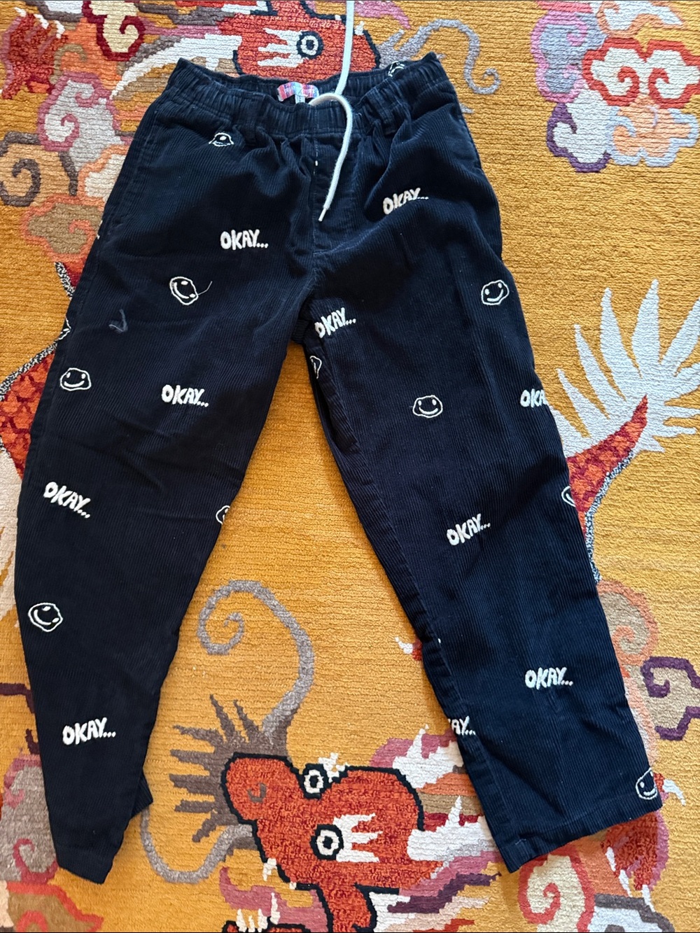 Urban Outfitters Black Corduroy Pants “okay” smiley face  size small